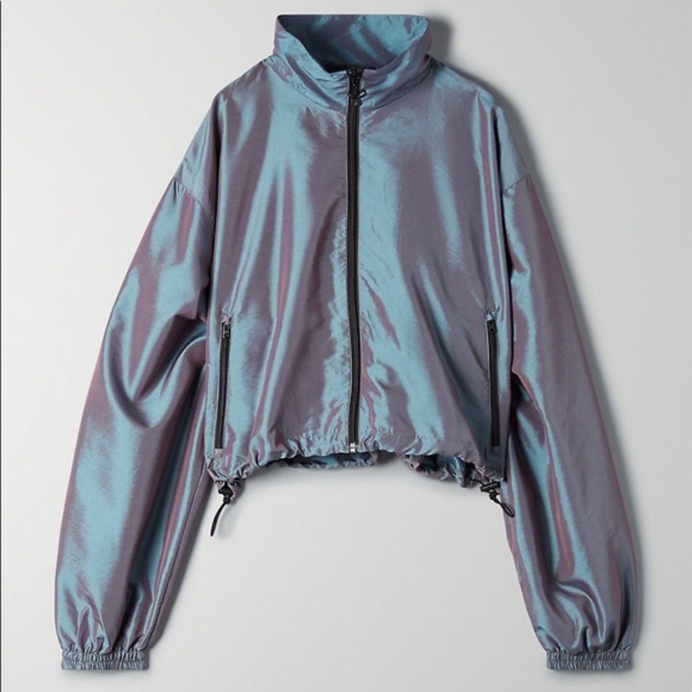 Aritzia TNA San Mateo Holographic Cropped Windbreaker Jacket Size Small